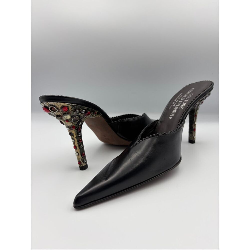 Donald J Pliner Couture Black Leather Jeweled Heel Mules Italy 8.5N - Picture 11 of 12